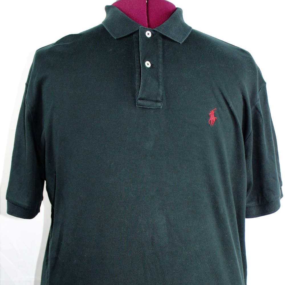 Ralph Lauren Men's Rugby Polo Shirt Large Black Short Sleeve Red Pony